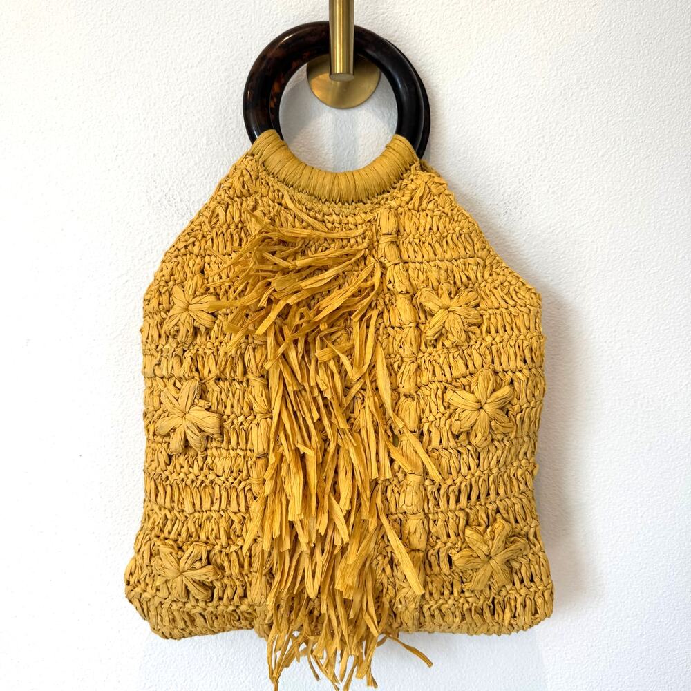 Anthropologie Rosalita Woven Yellow Raffia Tote Bag